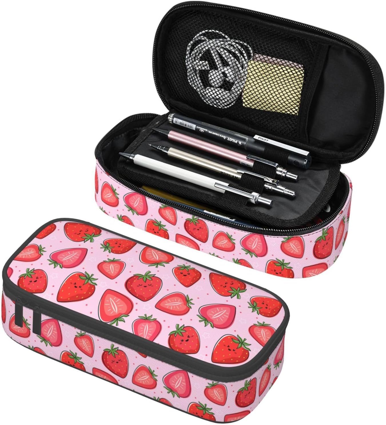 Pink Strawberry Girly Fruit Pencil Case Big Capacity Storage Pencil Pouch Stationery Bags With Zipper Portable Pen Holder Box Organizer For Boys Student College School Office Supplies