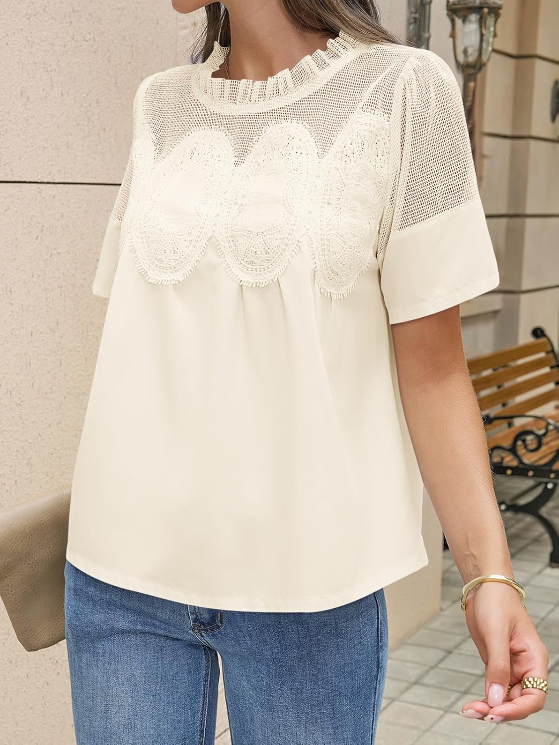 Cicy Bell Womens Babydoll Lace Blouses Short Sleeve Ruffle Crew Neck Peplum Tops Dressy Casual Loose Fit Shirts - Image 4