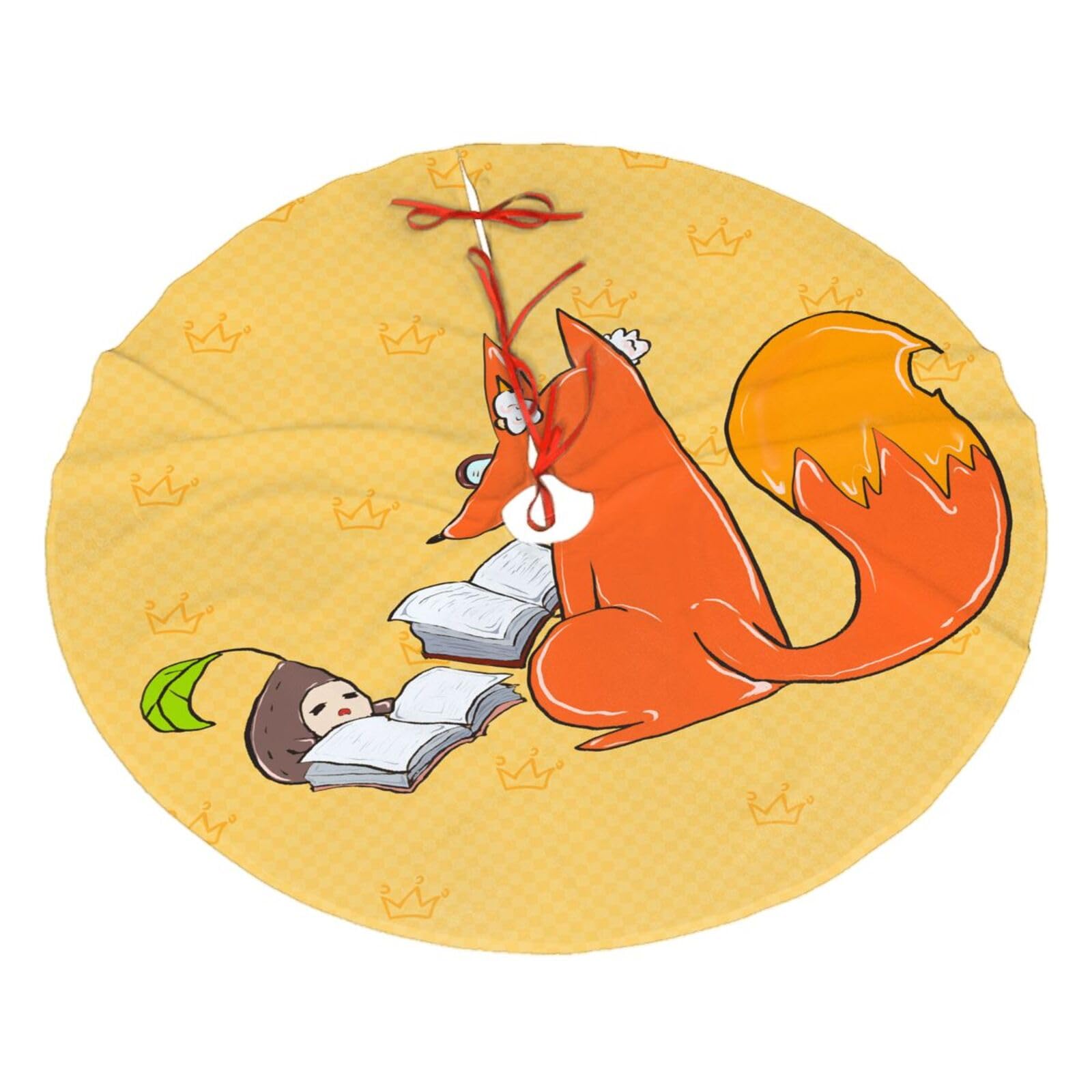 Sunflower Seeds and Foxes Printed Christmas Tree Skirt Christmas Plush Tree Skirt 36 inches (about91 cm) ChristmasIndoor and Outdoor