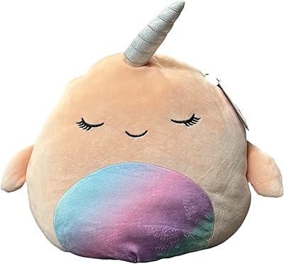 Squishmallows Official Kellytoy 14 Inch Narwhal with Rainbow Belly Soft Plush Squishy Toy Animals (Evie Narwhal)