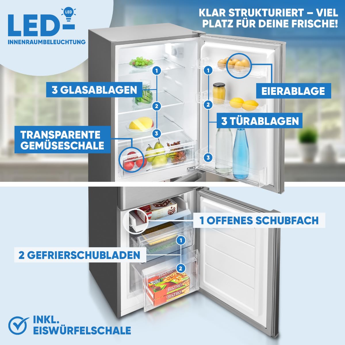 Bomann KG 7359 Kühlschrank mit Gefrierfach 173L 143cm Energieklasse C leise 40 dB