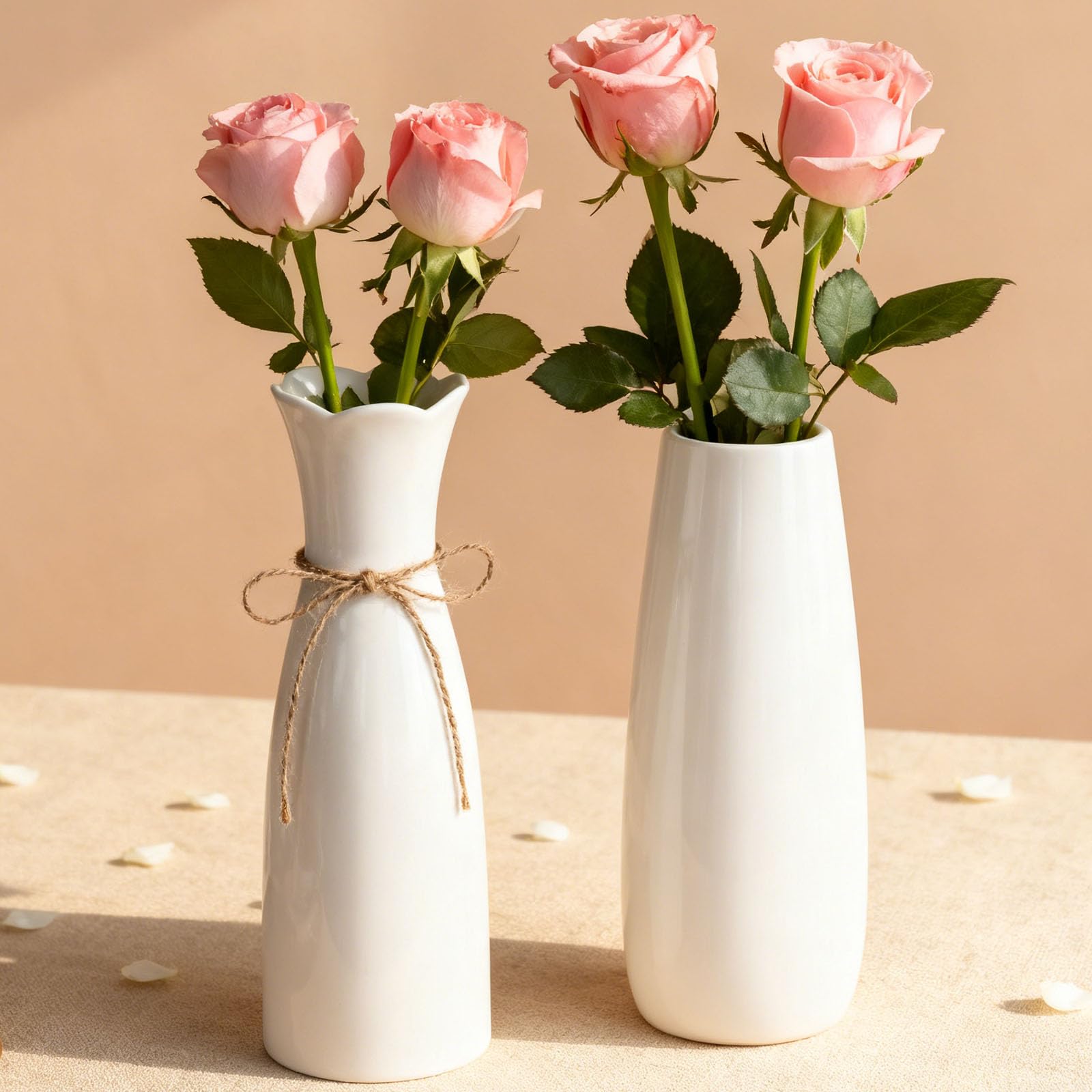 Arawat 2 Ceramic Vase White Flower Vase for Home Decor Modern 7.9 inch Mini Vase for Table Shelf Home Decor Vase for Fireplace Bedroom Kitchen Living