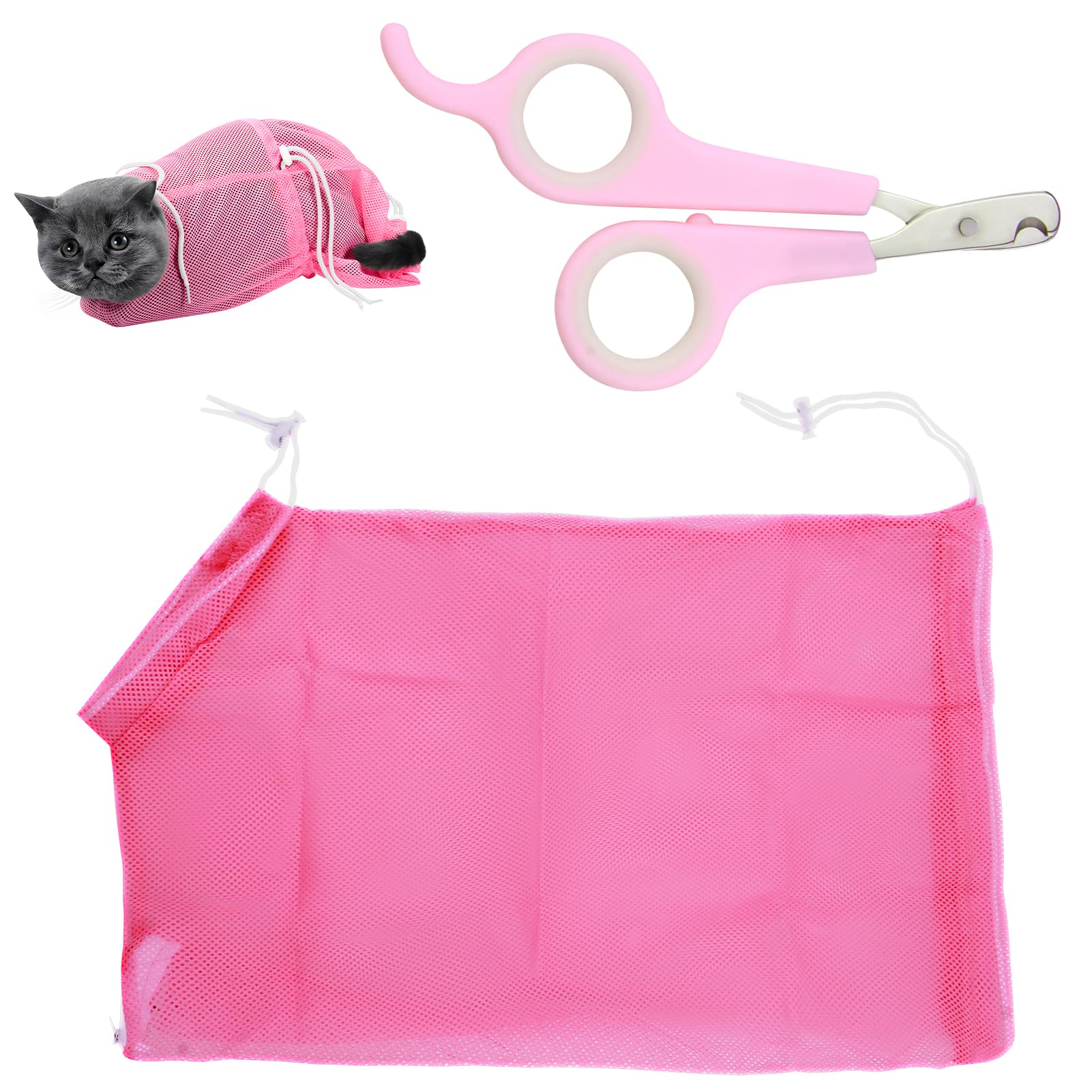 Cat Bath Bag Cat Bathing Bag and Pet Nail Scissors Kit, Anti Bite Anti Scratch Cat Grooming Mesh Bag