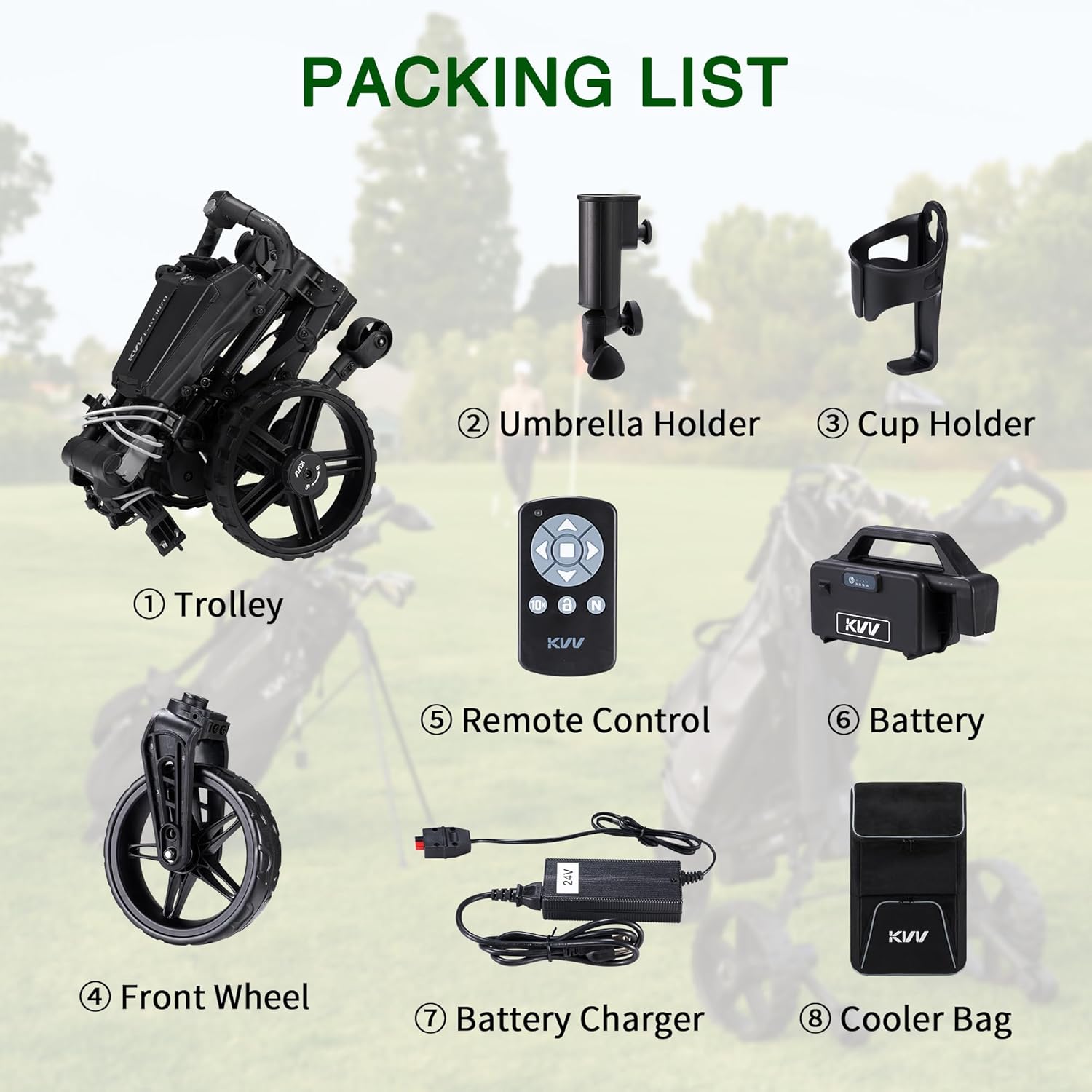 KVV Electric Golf Push Cart with Remote Control, Super Compact and Lightweight Electric Golf Cart,Smallest Folding Size Electric Golf Cart, Suitable for All Terrains, and （Charcoal）