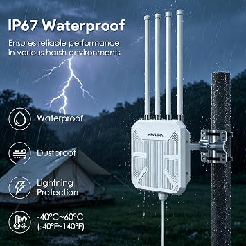 WAVLINK WiFi 7 BE5100 Outdoor WiFi Extender, Dual Band Long-Range Outdoor WiFi Repeater|Access Point|Mesh Router, POE Powered | IP67 Waterproof | 4 x 8dBi Antennas, 2.5 Gbps Ethernet, Up to 2800 sq.ft
