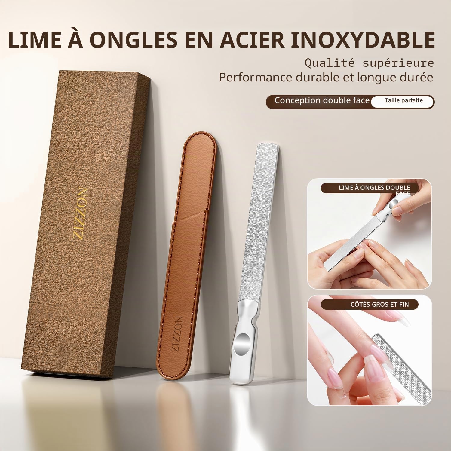 Des fichiers à ongles professionnels en acier inoxydable à double face pour femmes et hommes, réutilisables et résistants pour la manucure des ongles naturels