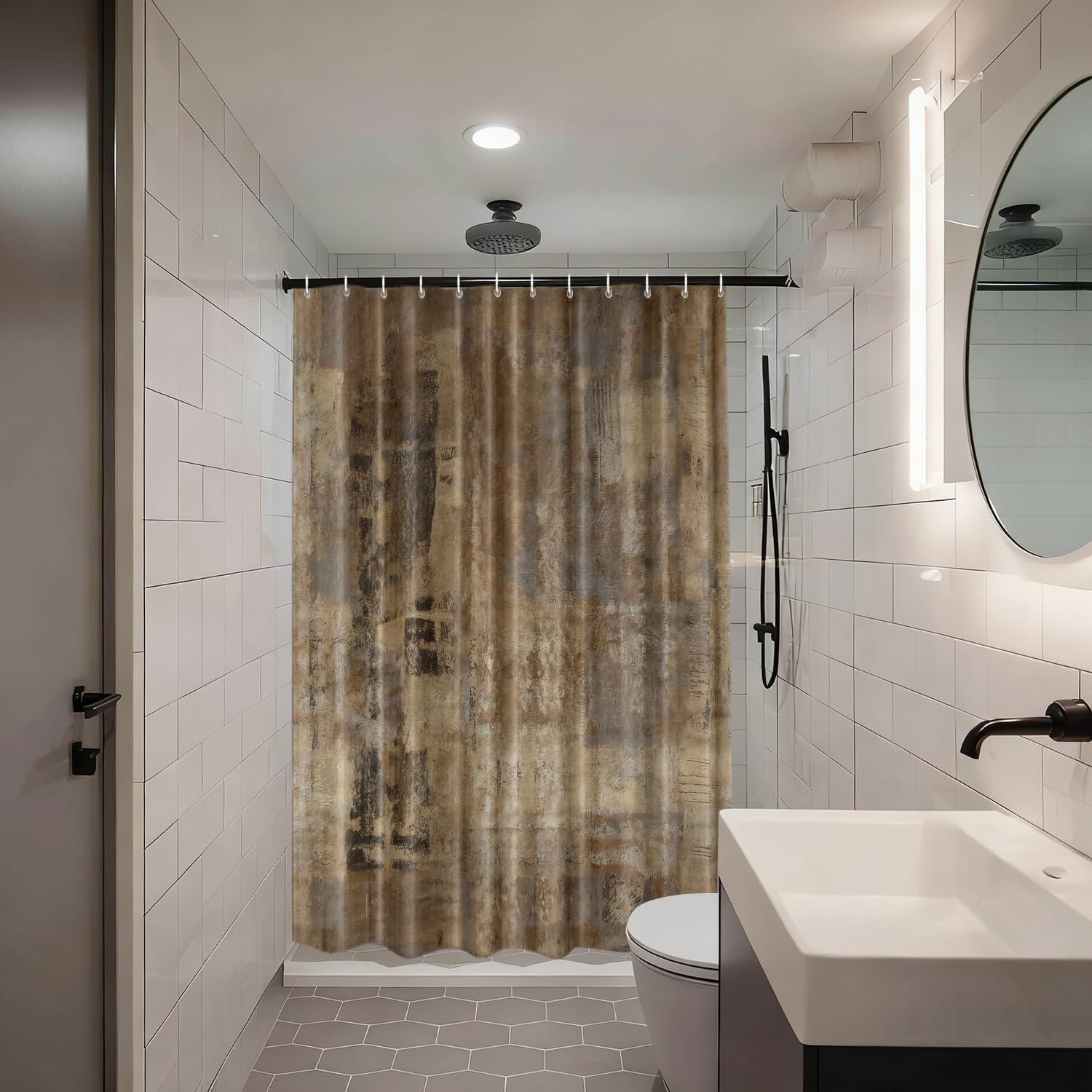 Shrahala Brown Grey Abstract Art Decorative Shower Curtain, Acrylic Painting for Bathroom Stall, Waterproof Funny Design with Grommets, 72x72 Inch