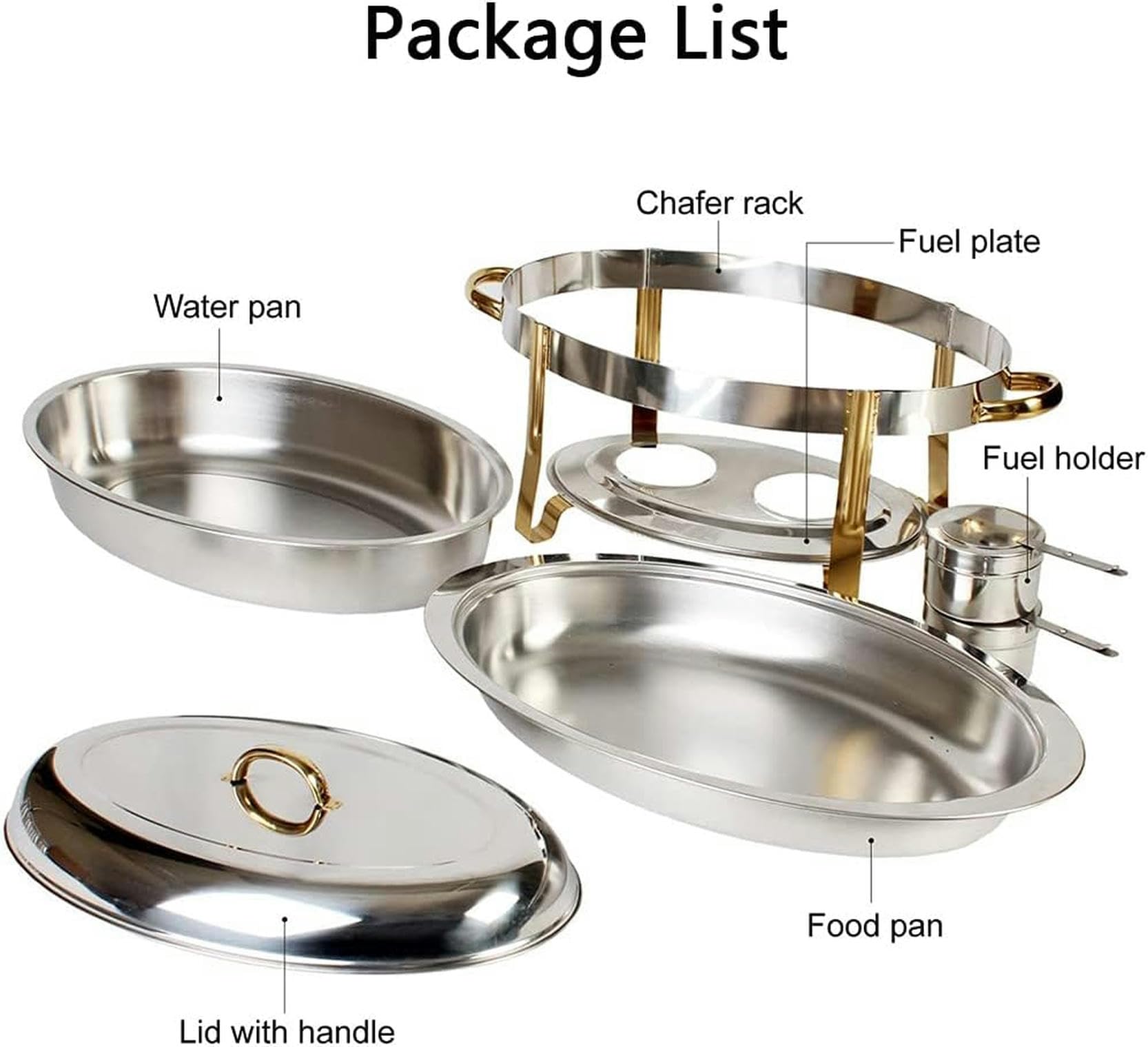 Oval Chafing Dish, 6 Quart Chafing Dish Buffet Warmer Set with Food Pan, Water Pan, Frame, Lid and Fuel Holder, Full Size Stainless Steel Catering Tray, Buffet Stove, Go