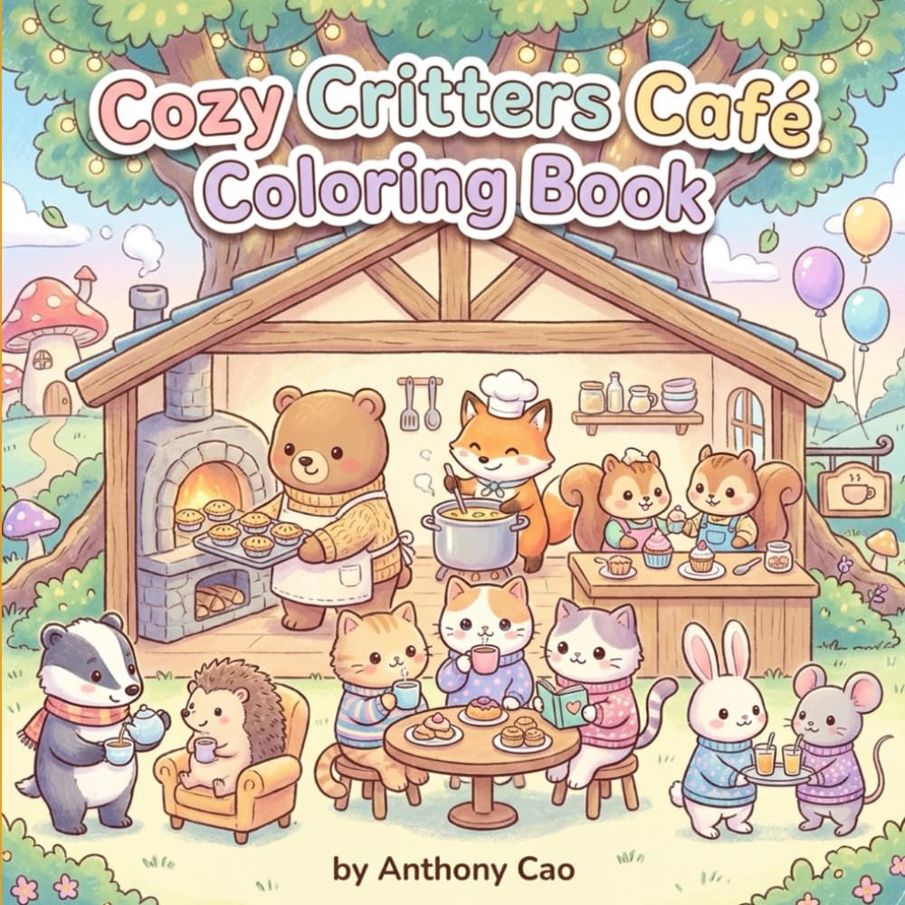 Cozy Critters Café Coloring Book: Sweet Woodland Animals Baking, Brewing & Wearing Cozy Sweaters – A Relaxing Café-Themed Coloring Book for Adults & Teens