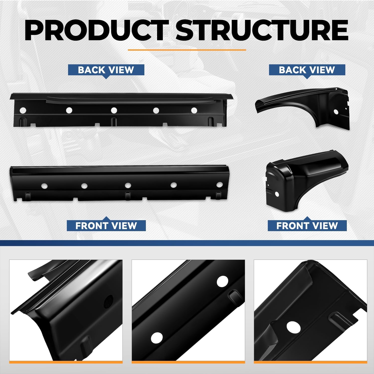 Auto Dynasty Rocker Panels Cab Corners Kit Compatible with 2014-2019 Chevrolet Silverado GMC Sierra 1500 2500 3500 HD Crew Cab, Left and Right Side, Primered Black