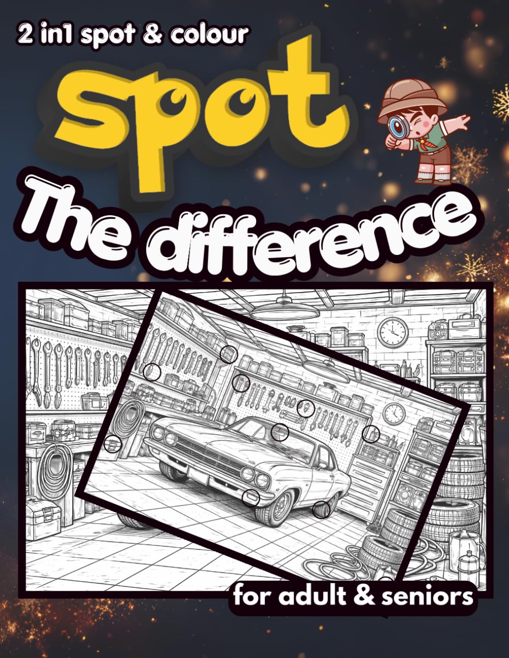 Spot the Difference & Coloring Book for Adults and Seniors: Black & White Puzzle Book with Hidden Differences, Mindfulness Coloring Pages & Brain-Boosting Challenges (spot the difference for adults)