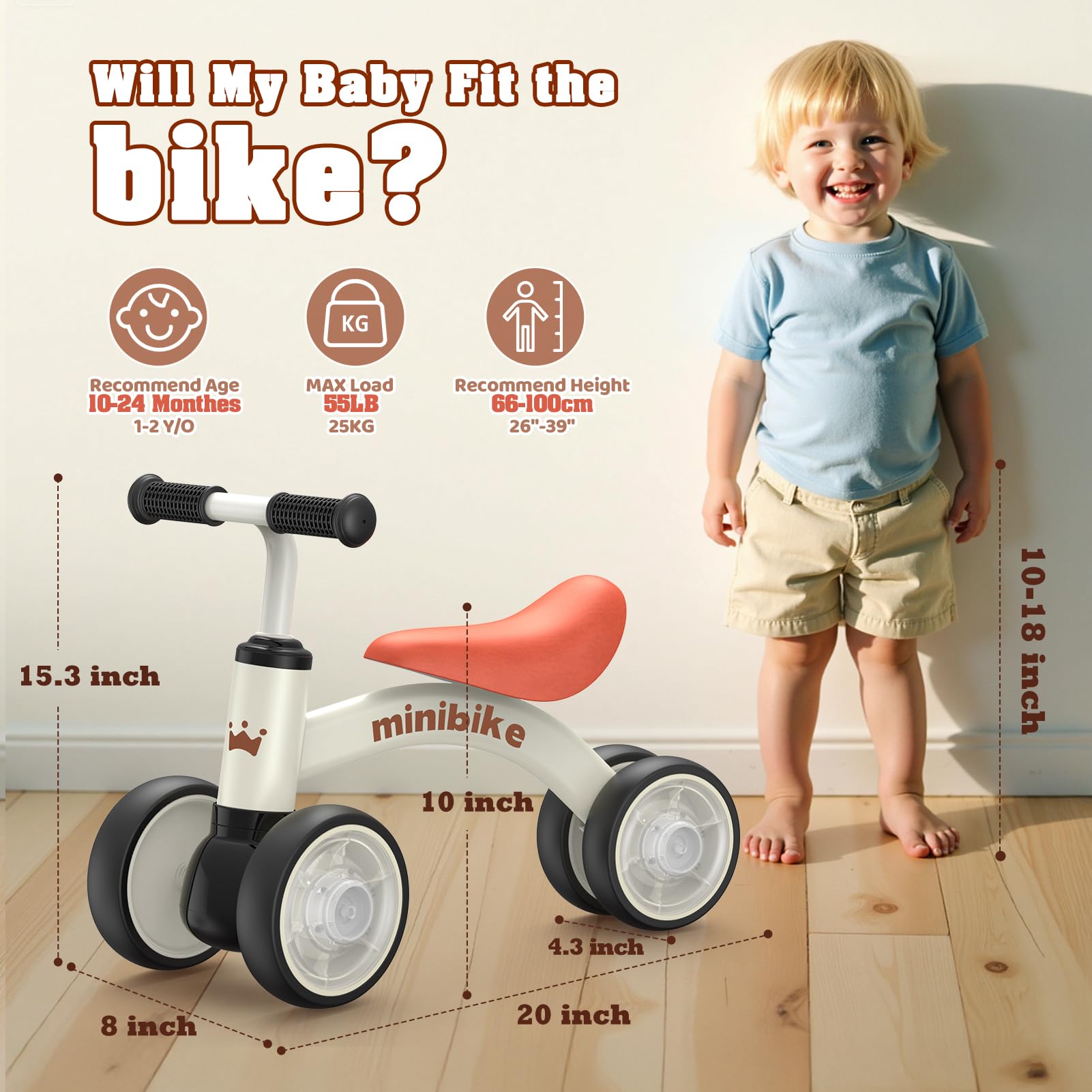 Draisienne Vélo Enfant 4 Roues,Trotteur Bébé,Convient Aux Enfants De 1