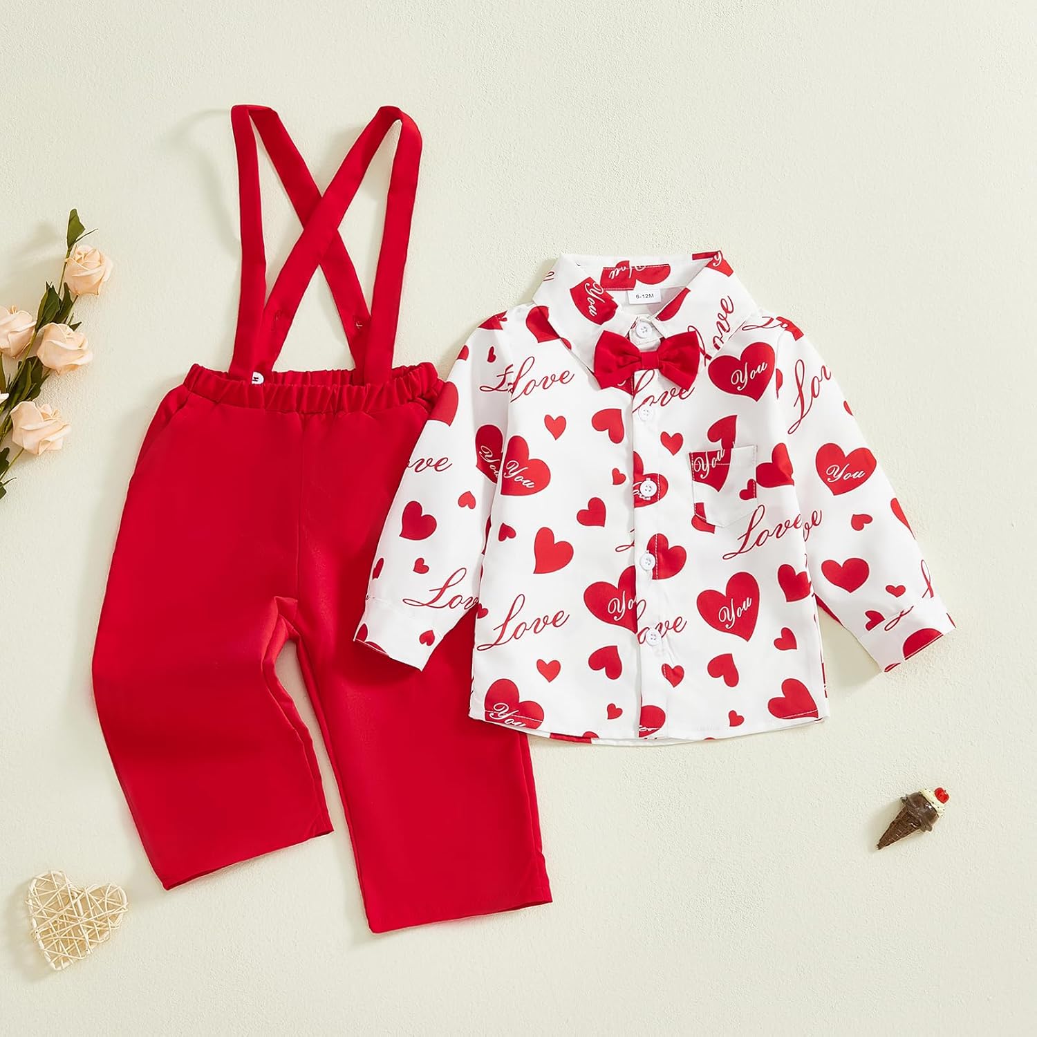 Toddler Valentines Day Suit Boys Heart Shirt Suspender Pants Kids Formal Dress Outfit Gentleman Wedding 1-5T - Image 3