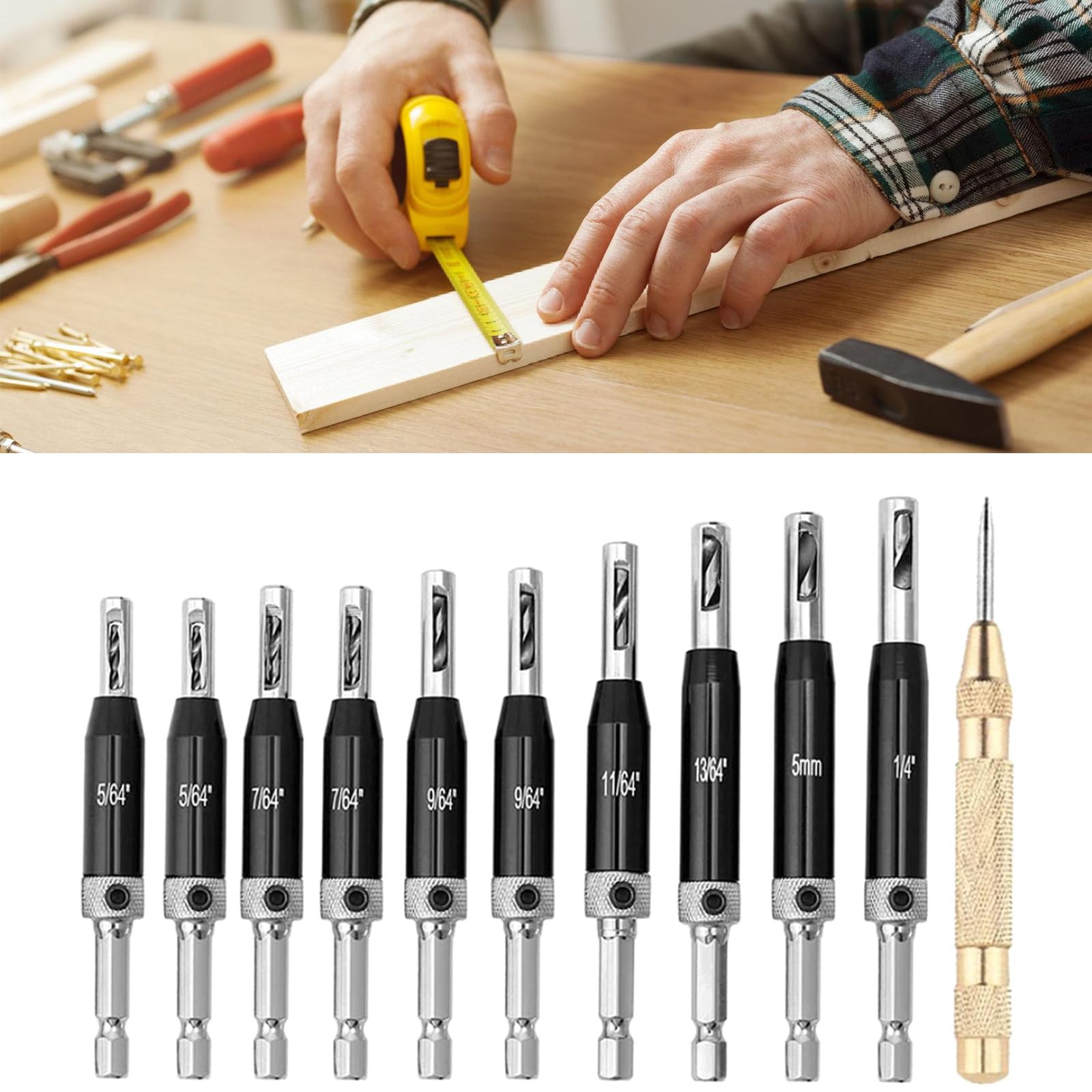Set di punte per trapano di centraggio ad alta precisione Strumento di perforazione di precisione Lavorazione del legno per la perforazione del legno efficiente e pulito Trapano per la lavorazione del
