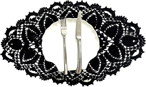 Miniatura 3 de SUNONE11HKA Mantel individual ovalado de encaje de ganchillo de 21 pulgadas de largo, mantel individual lavable para jarrón de cocina (negro, 1)
