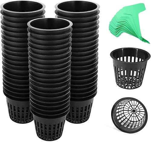 Miniatura 9 de Macetas de red de 3 pulgadas para hidroponía, 30 paquetes con etiquetas para plantas, 30 unidades, copas de red de boca ancha resistentes, macetas