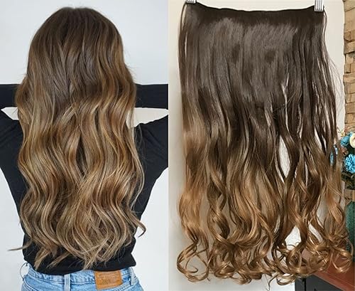 Miniatura 5 de Extensiones de cabello ondulado con clip, color rubio castaño ombré, 20 pulgadas