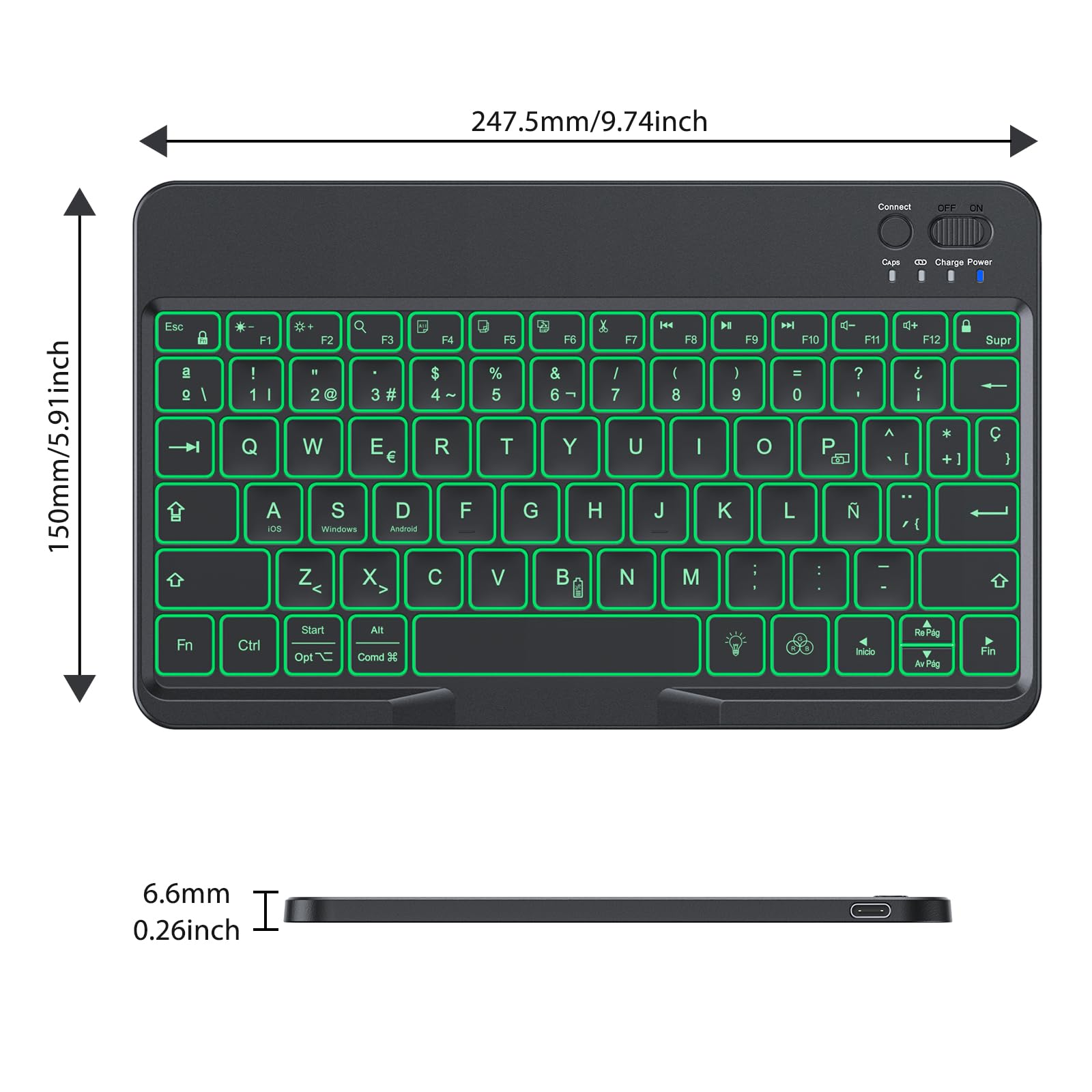 OMOTON Tastiera Bluetooth per iPad/tablet con supporto per telefono | Tastiera per iPad con retroilluminazione, ricaricabile, QWERTY, tasti ingrandite, wireless, portatile, ultra sottile