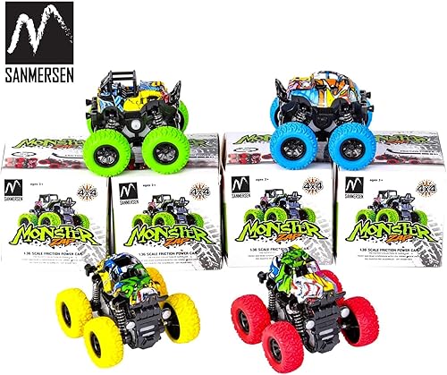 Miniatura 9 de M SANMERSEN Autos de juguete para niños de 3 años  Paquete de 2 autos accionados por fricción, autos de acrobacias giratorios de 360, camiones de