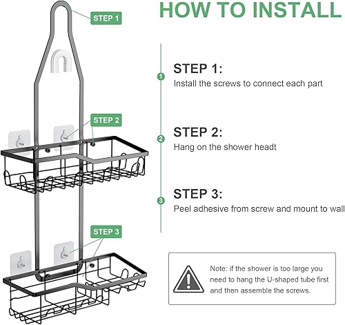 Miniatura 7 de Organizador de ducha colgante, organizador de ducha antioxidante, organizador de baño con 18 ganchos para afeitaresponja