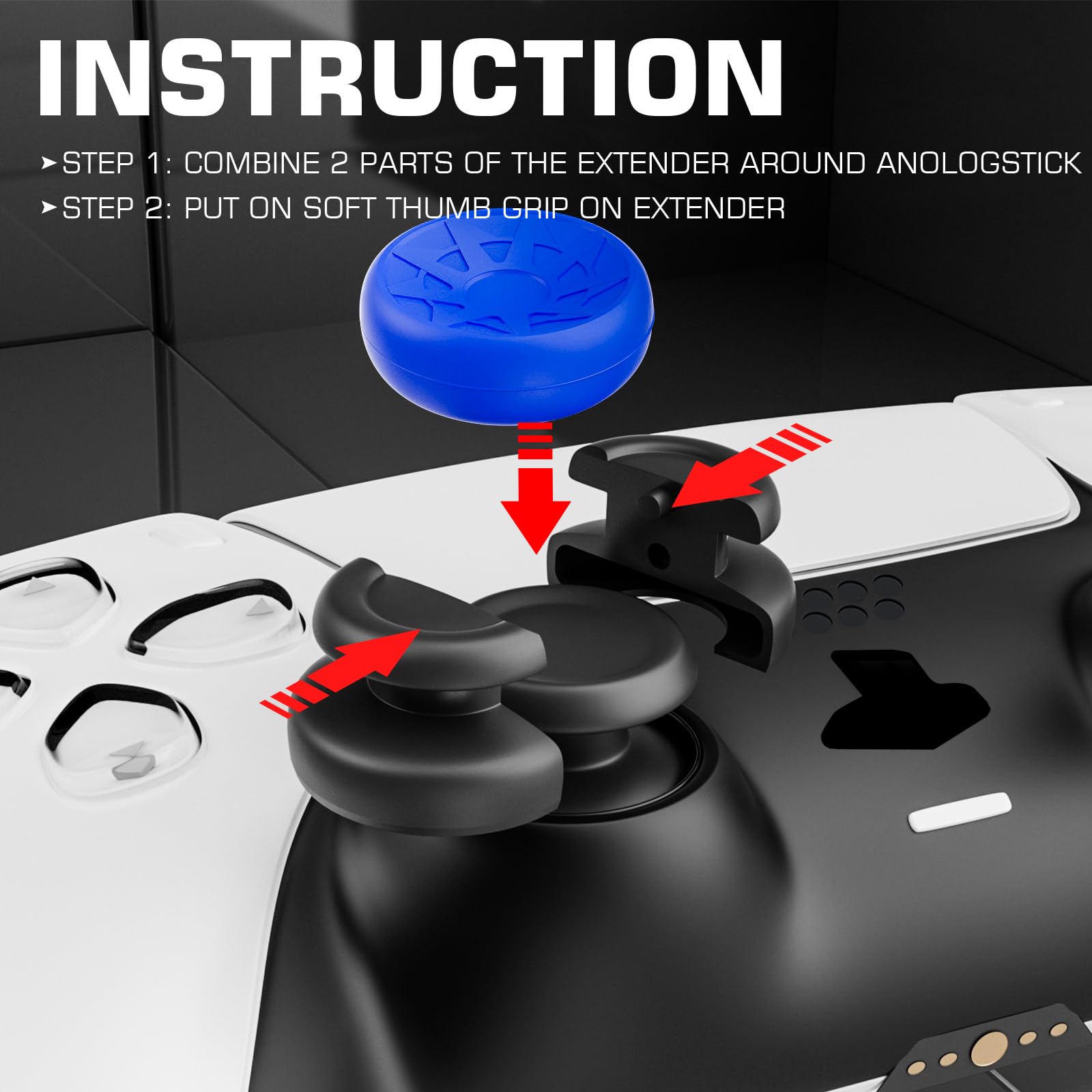 Lot de 2 rallonges de joystick et coque en silicone pour manette de PS5 et PS4 (bleu foncé)