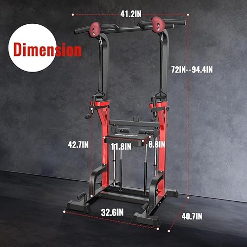 Miniatura 7 de Pooboo Power Tower - Barra de dominadas para entrenamiento de gimnasio en casa, multifunción, altura ajustable, equipo de ejercicio de entrenamiento
