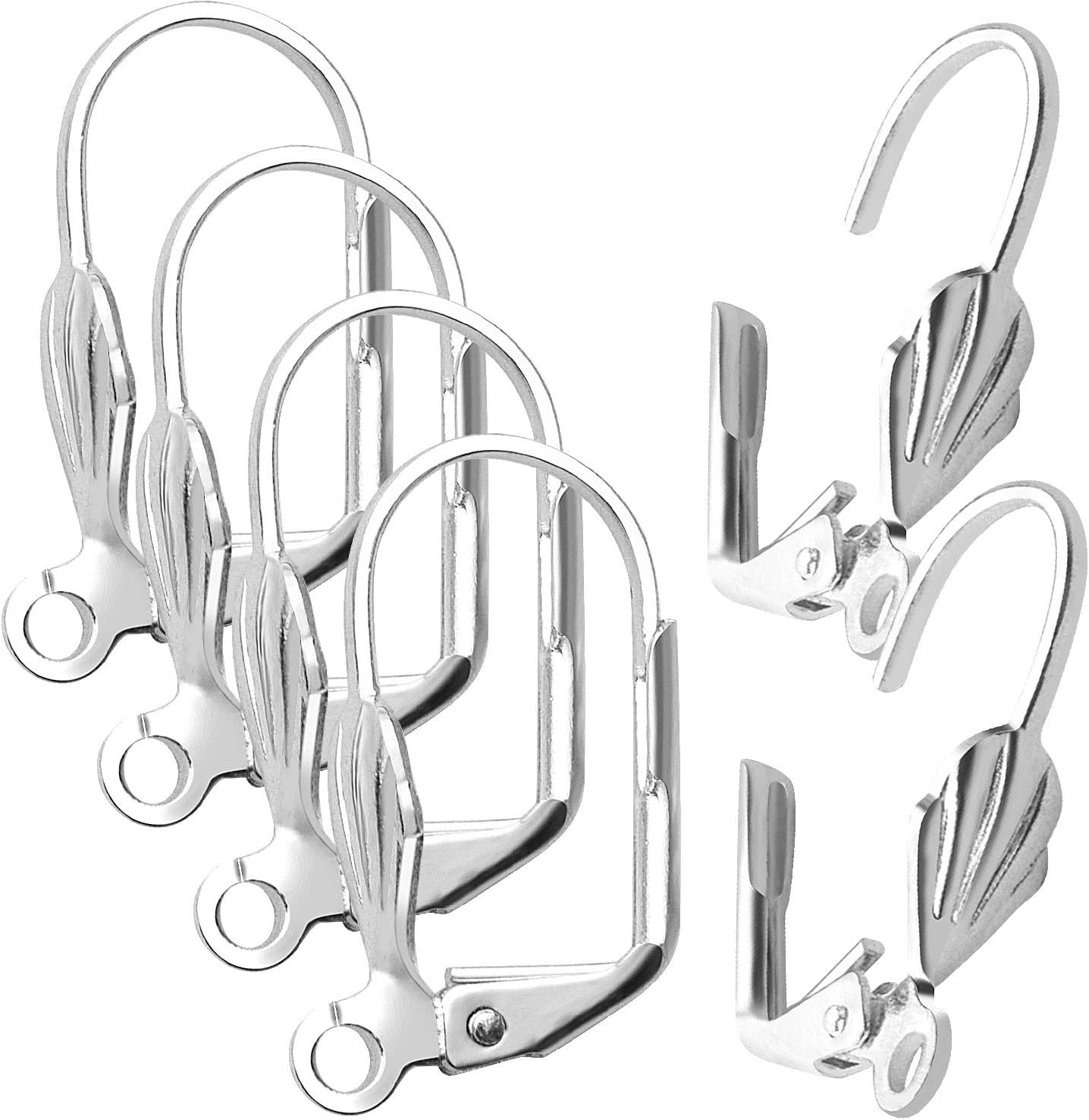 Aylifu Hypoallergenic Earring Hooks, 100pcs Brass Leverback Shell Earrings French Hook Ear Wire with Open Loop for Jewelry Making,Silver