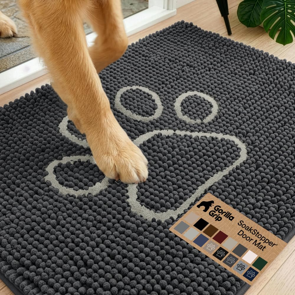 GORILLA GRIP SoakSTOPPER Dog Door Mat, Machine Wash Dry, 24x17 Charcoal
