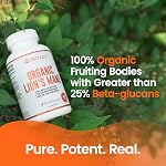 Senzu® Organic Lions Supplément de la Mane avec >25% Bêta-Glucans (2100mg) Source potentielle d'antioxydants I I Immunité naturelle Cerveau Nootrope puissant I 90 Capsules que je fabrique au Canada