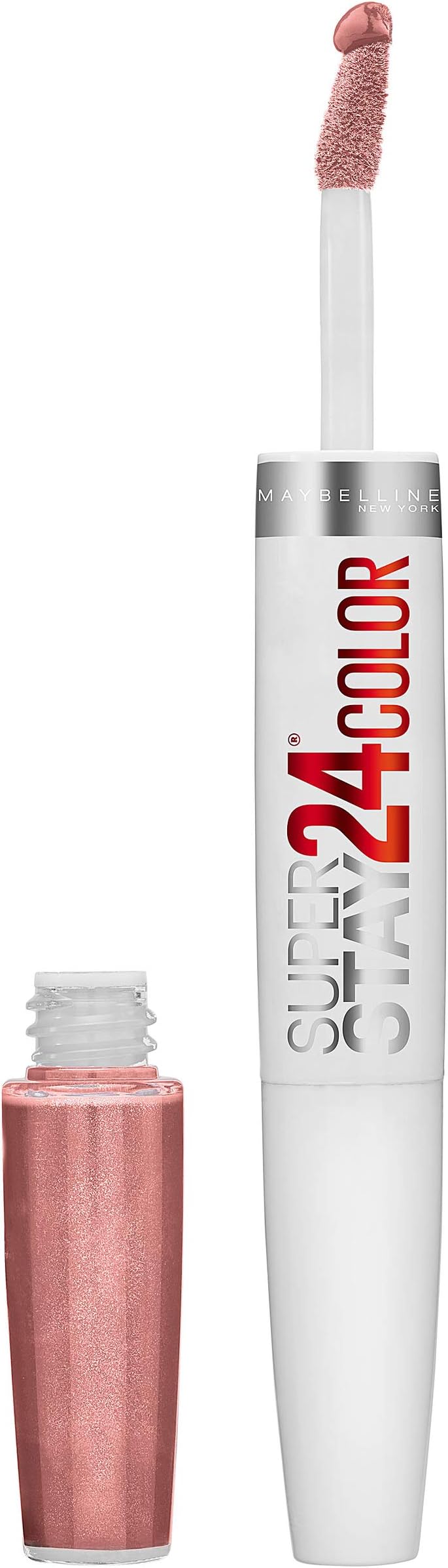 Super Stay 24, 2-Step Liquid Lipstick Makeup, Long Lasting Highly Pigmented Color with Moisturizing Balm, Timeless Toffee, Nude Brown, 1 Count