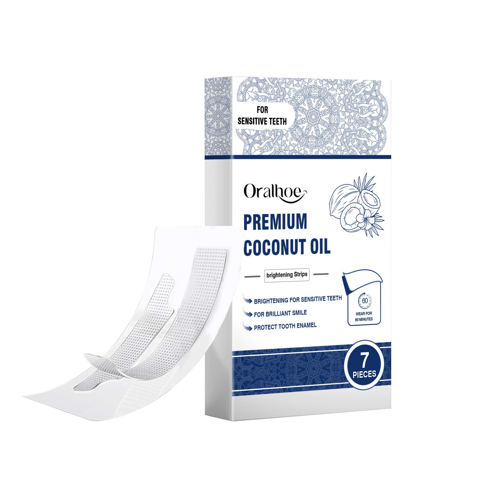 Premium Teeth Whitening Strips with Coconut Oil Gentle Brightening Care for Sensitive Teeth 60 Minutes Application to Enhance
