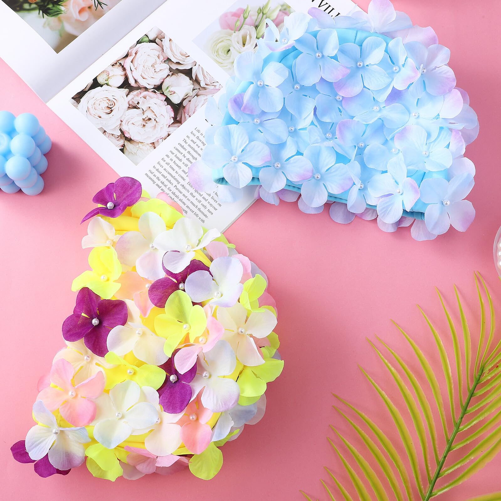 ifundom Festa Estiva 2 Cuffie da Piscina Donna Fiori in Nylon, Cuffia Piscina Fiorata Grande Elasticità e Protezione Chioma, per Spa e Nuoto