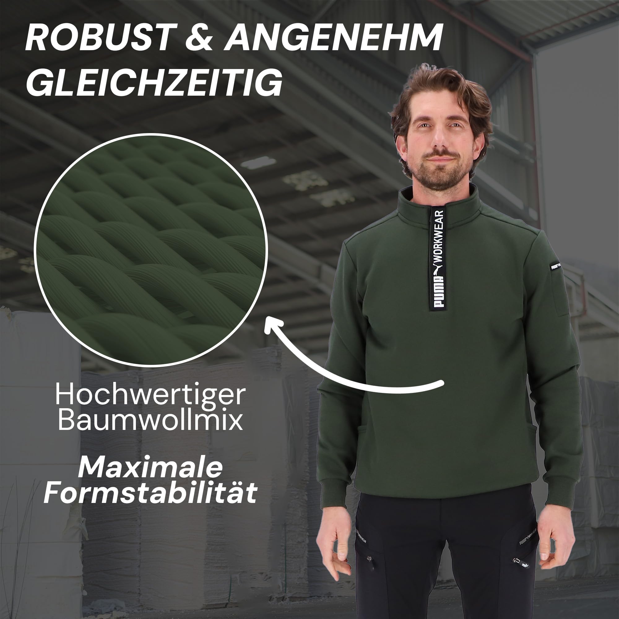 PUMA Workwear Advanced Kollektion - Sweatshirt Herren Pullover mit Reißverschluss - Utility Fach an der Schulter - Robustes und atmungsaktives Gewebe - Für Handwerk und Logistik