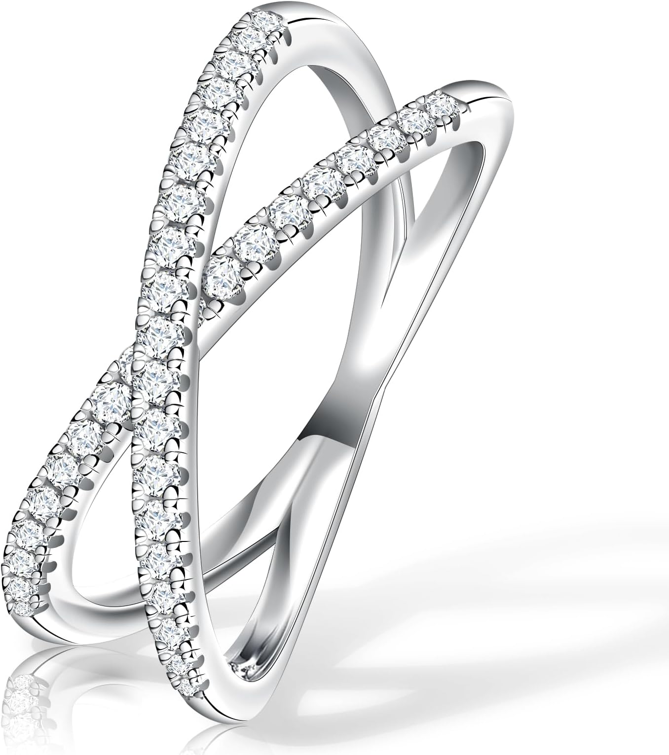 Moissanite Rings for Women, D Color VVS1 Clarity Moissanite Criss Cross Wedding Band 18K White Gold Plated Sterling Silver X Ring Eternity Bands for Women