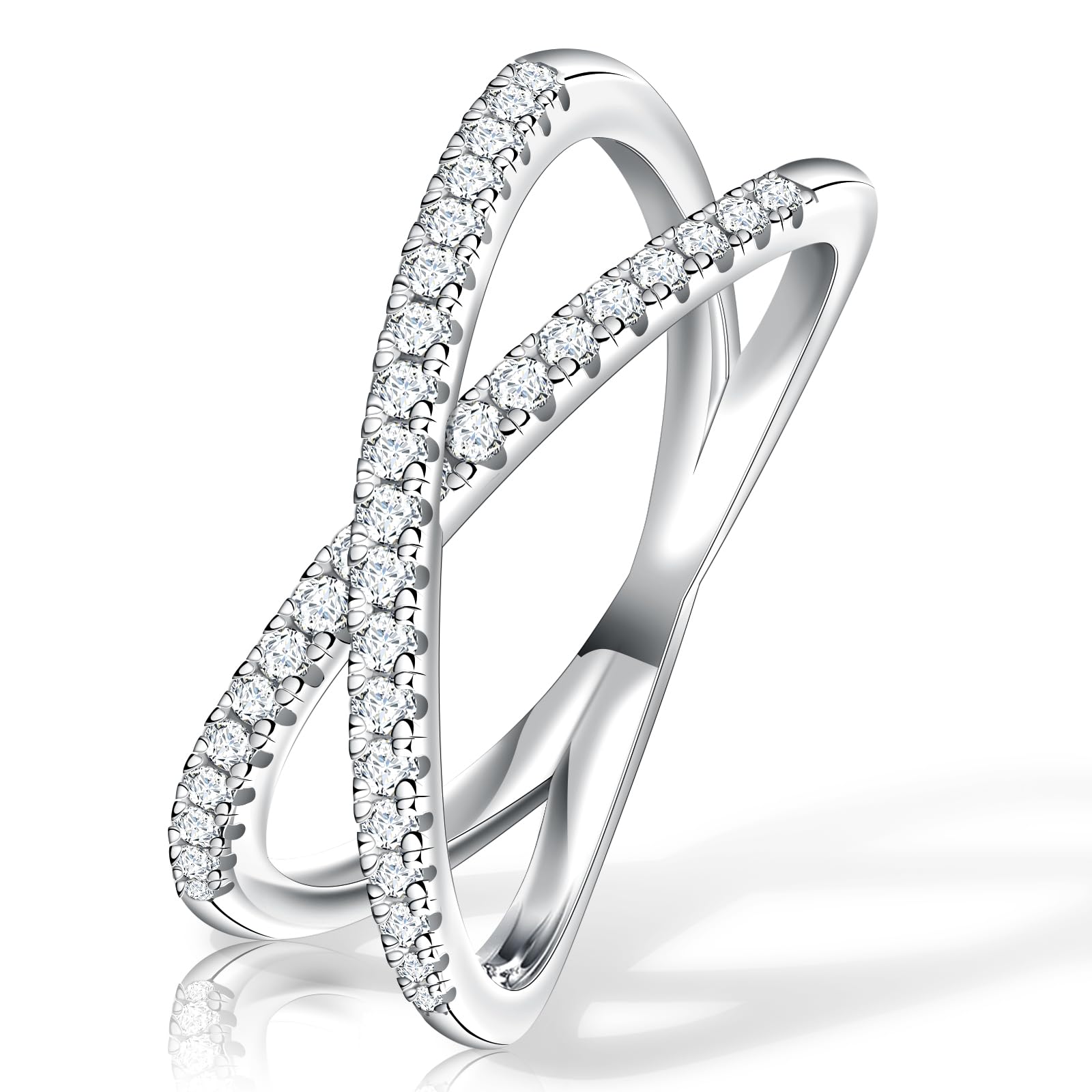 SAMIOVJMoissanite Eternity Bands for Women, D Color VVS1 Clarity Moissanite Criss Cross Wedding Band 14K White Gold Plated X Ring