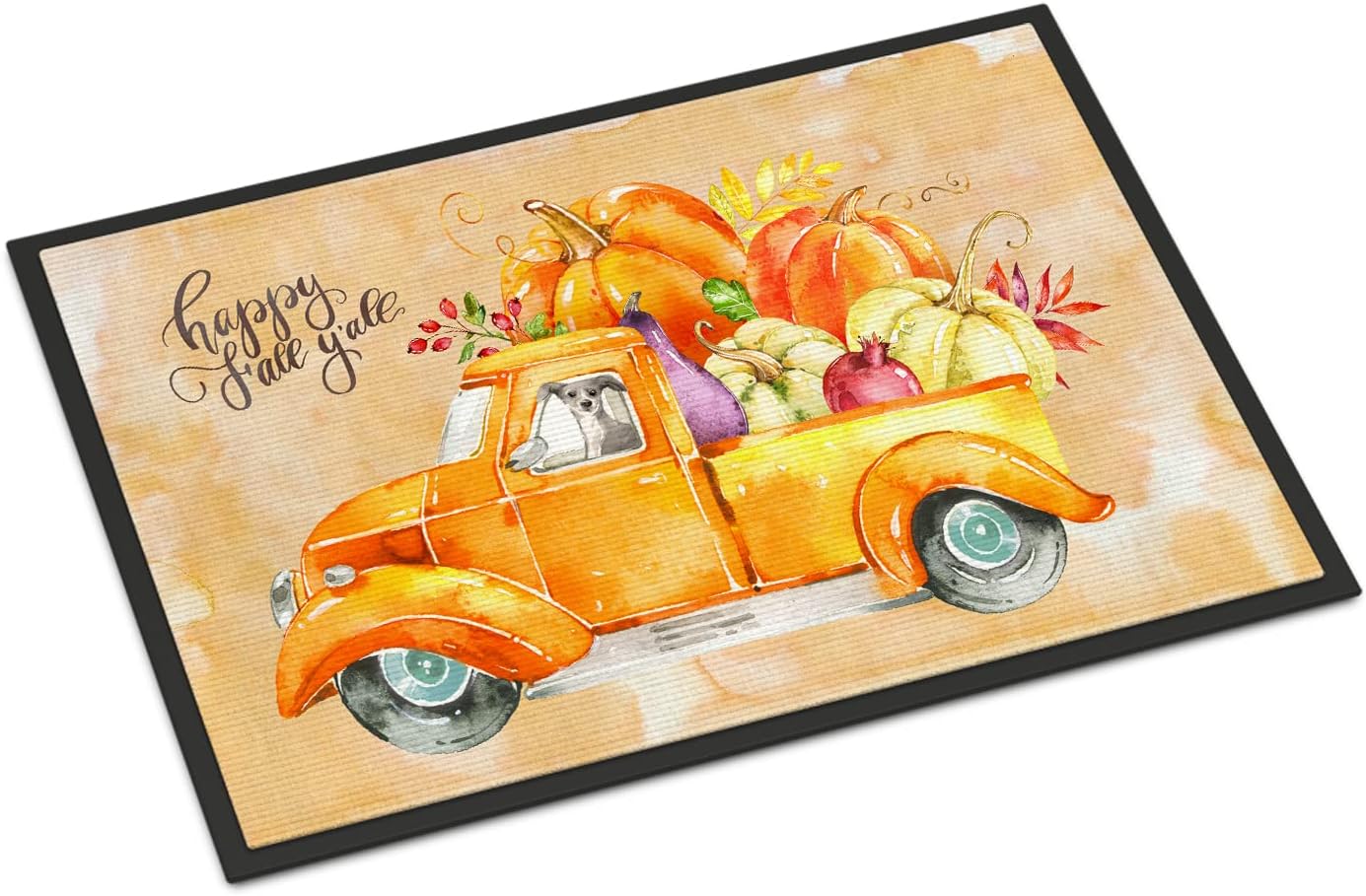 Caroline's Treasures CK2670JMAT Fall Harvest Italian Greyhound Doormat 24x36 Front Door Mat Indoor Outdoor Rugs for Entryway, Non Slip Washable Low Pile, 24H X 36W