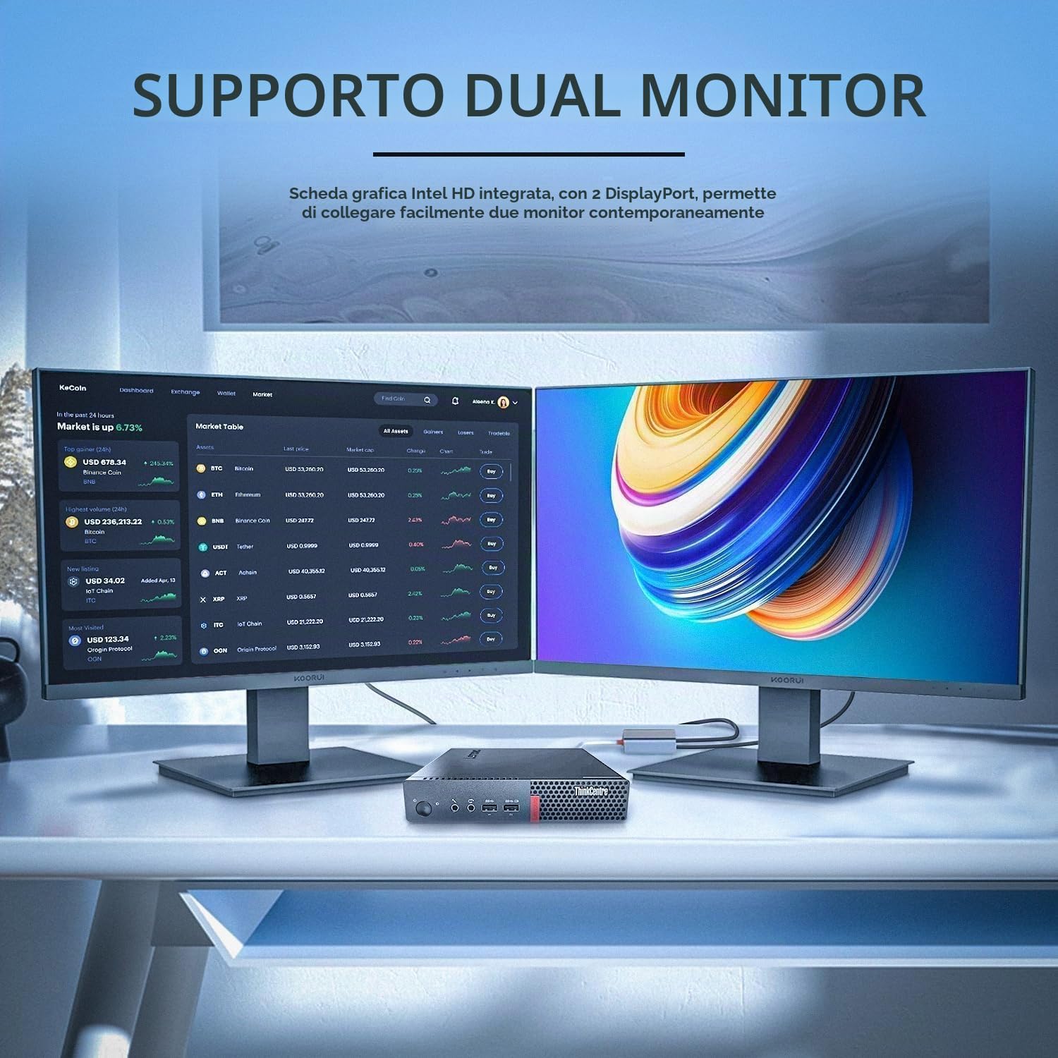 Lenovo ThinkCentre M710q Mini Desktop Computer PC, Intel Core i5-7500, 8 GB RAM, 256 GB SSD, WiFi, Bluetooth, tastiera US QWERTY Windows 11 Pro (ricondizionato)