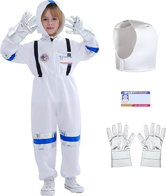 Lingway Toys Astronaut Costume for Kids with Helmet & Gloves,Boys Space Jumpsuit Set,Kids Halloween Adventure Costumes