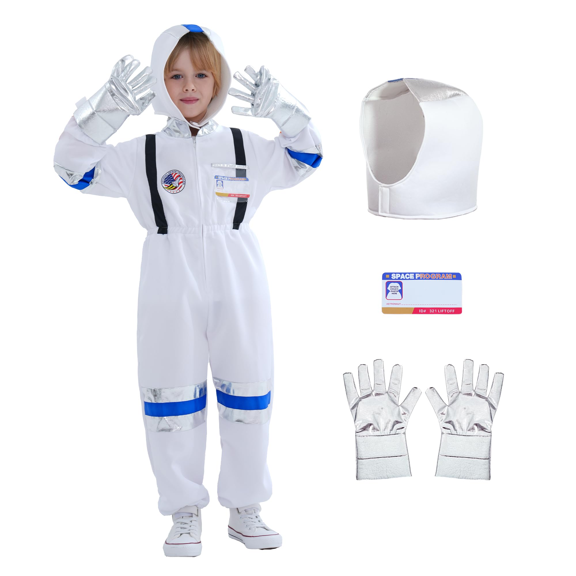Wizland Kids Astronaut Costume with Helmet & Gloves,Boys and Girls Space Adventure Outfits Fancy Dress for Role Play World Book Day Gifts 5-7yrs