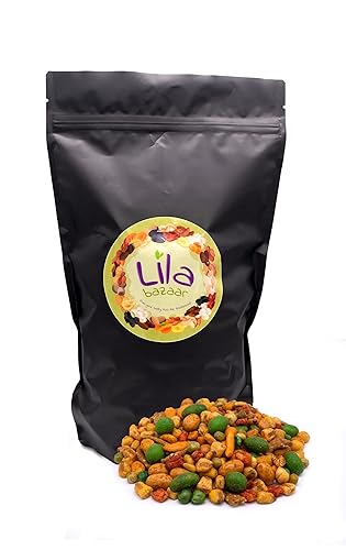 Lila Bazaar Chili Mix Nuts 24 Oz En bolsa resellable Chili Peanuts, galletas de chile, palitos de sésamo cajún, palitos de sésamo cheddar