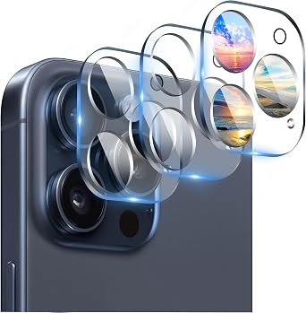 Camera Lens Protector 3 Pack Compatible with iPhone 15 Pro 6.1" & iPhone 15 Pro Max 6.7" Camera Lens Cover Protection, 9H Tempered Glass, HD Clear Anti-Scratch [ Night Shots ]