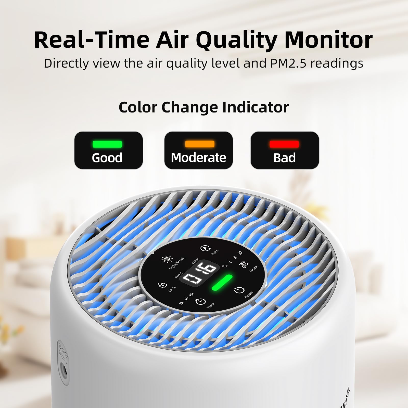 AromaRoom - Purificatori d'aria per grandi stanze domestiche, filtro HEPA, modalità di sospensione silenziosa da 22 dB, modalità automatica intelligente, monitor PM2.5 in tempo reale e blocco bambini