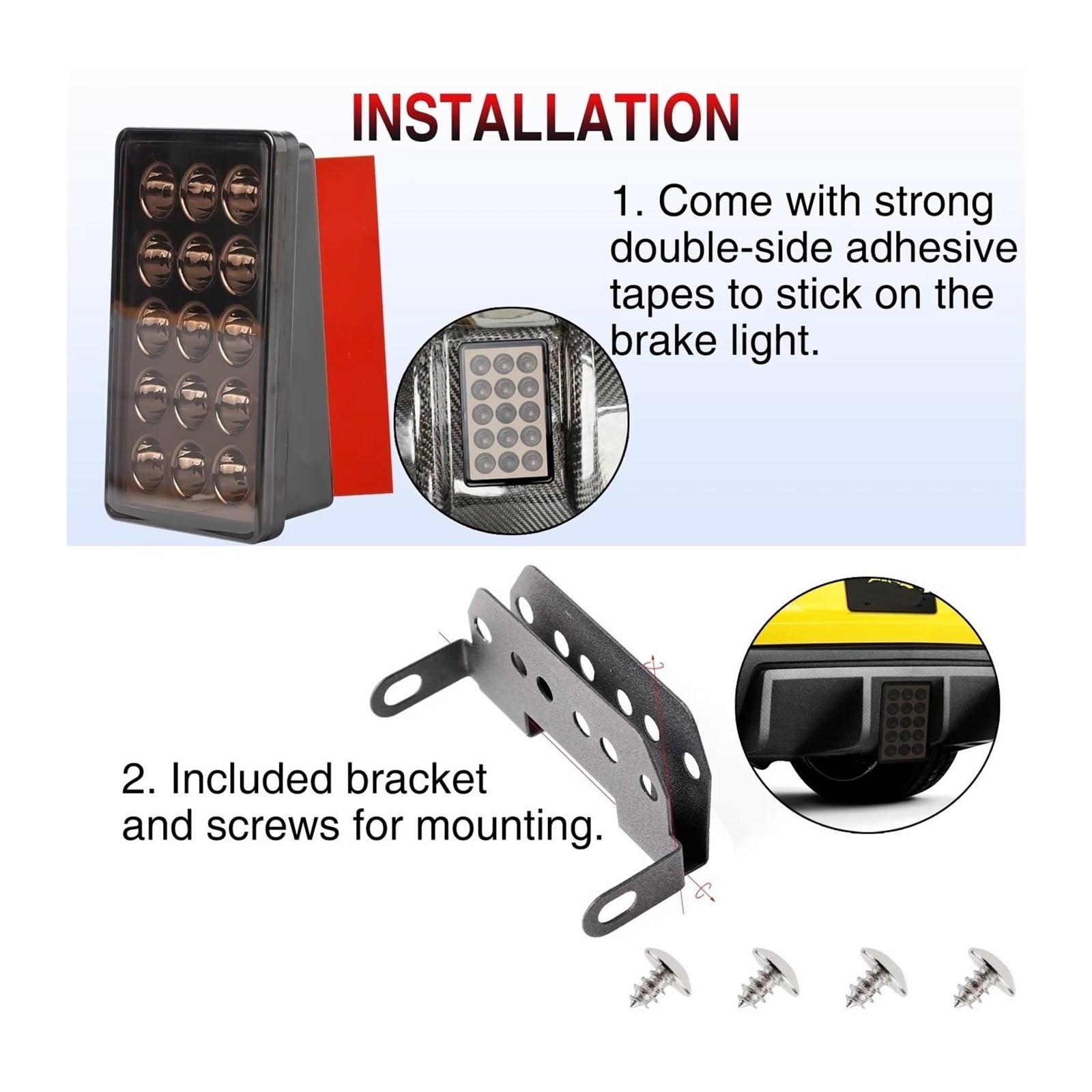 Kit Réflecteur Pare-chocs Arrière Flash Stroboscopique Universel LED 12V, 3ème Feu D'avertissement, Feu De Signalisation Fumé, 15 LED, Feux De Freinage
