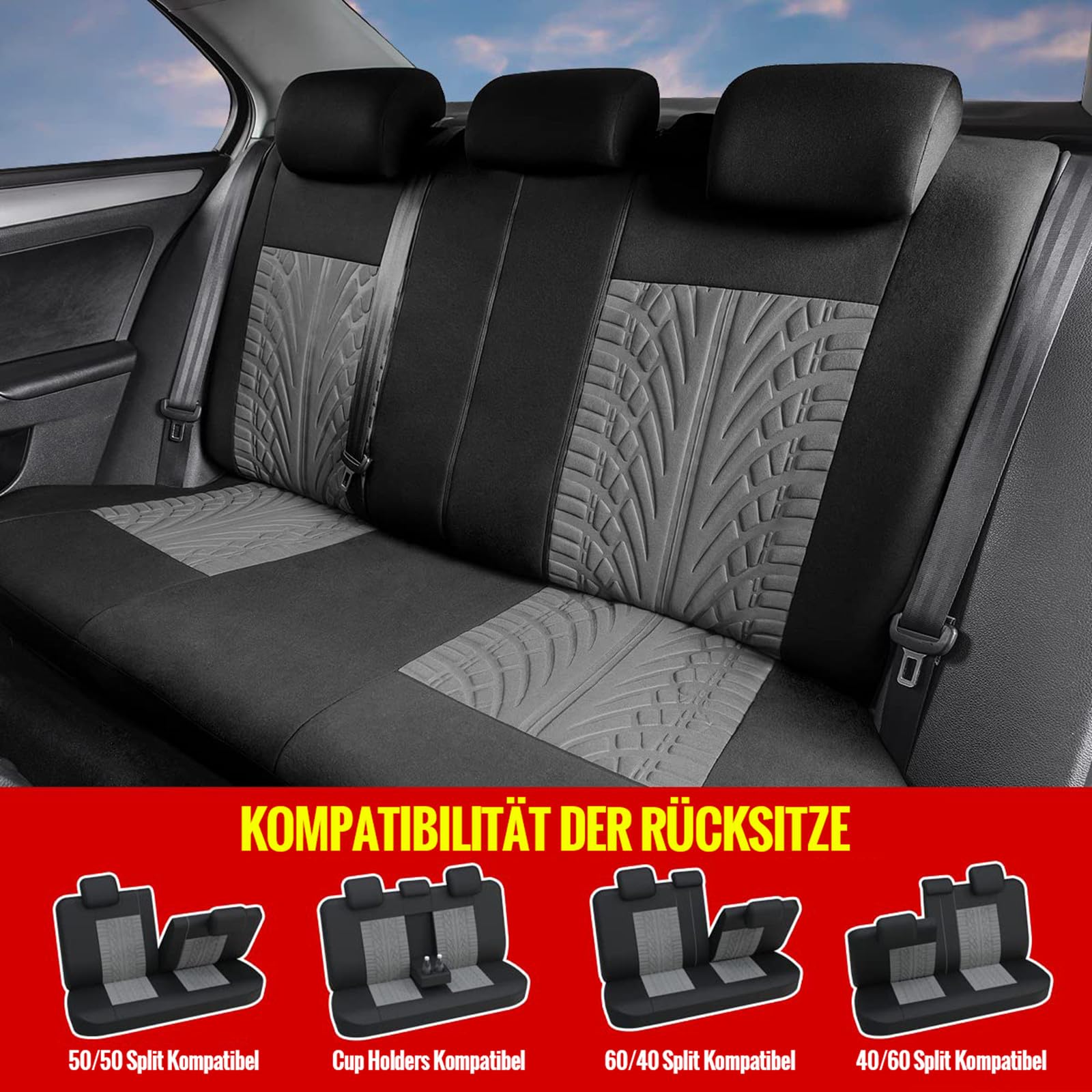AUTOYOUTH Autositzbezüge Universal Fit Komplettset Autositzschoner Reifenschienen Autositzzubehör, Grau