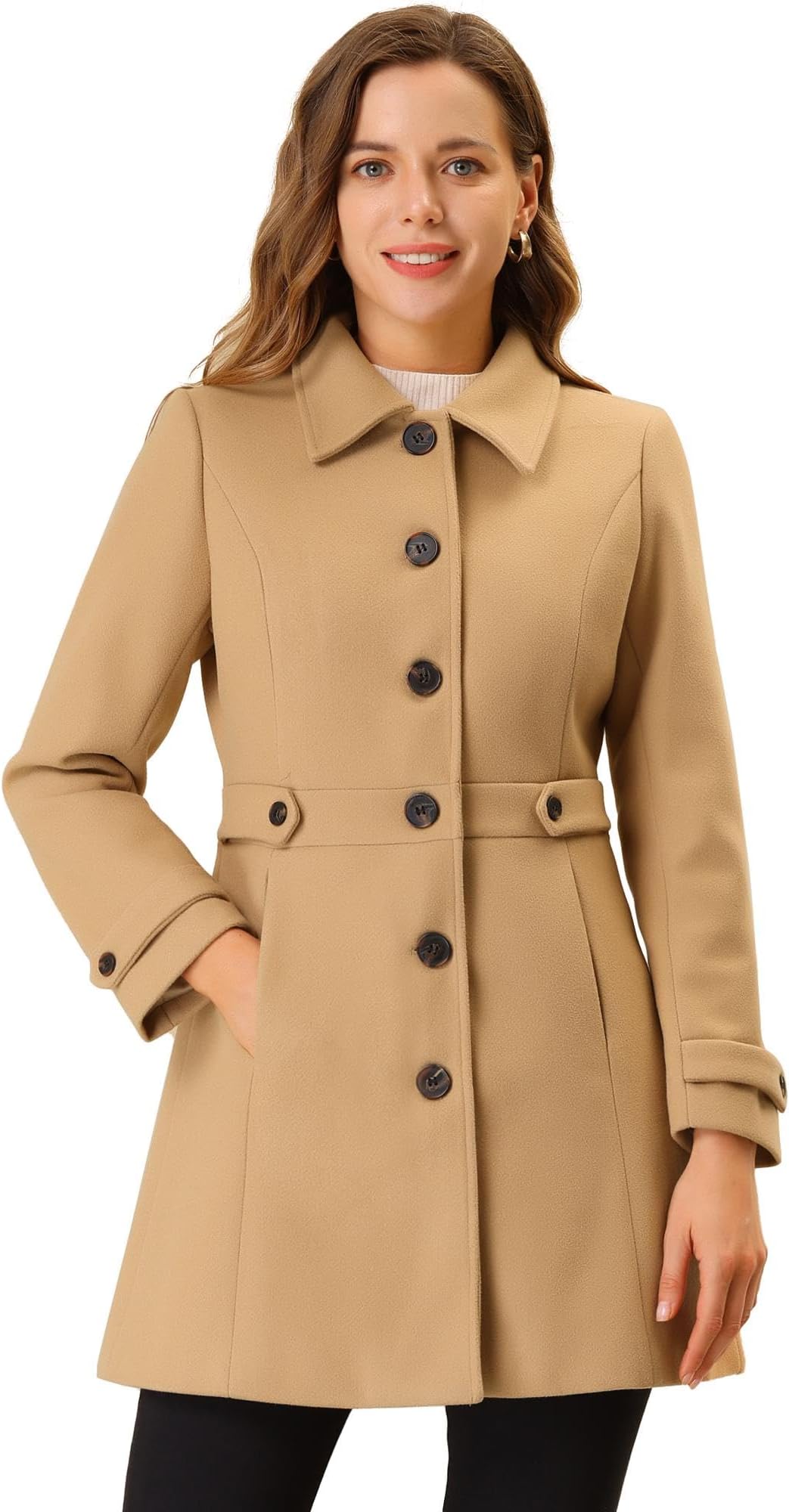 Women's Winter Classic Outwear Overcoat with Pockets Single Breasted Pea Coat