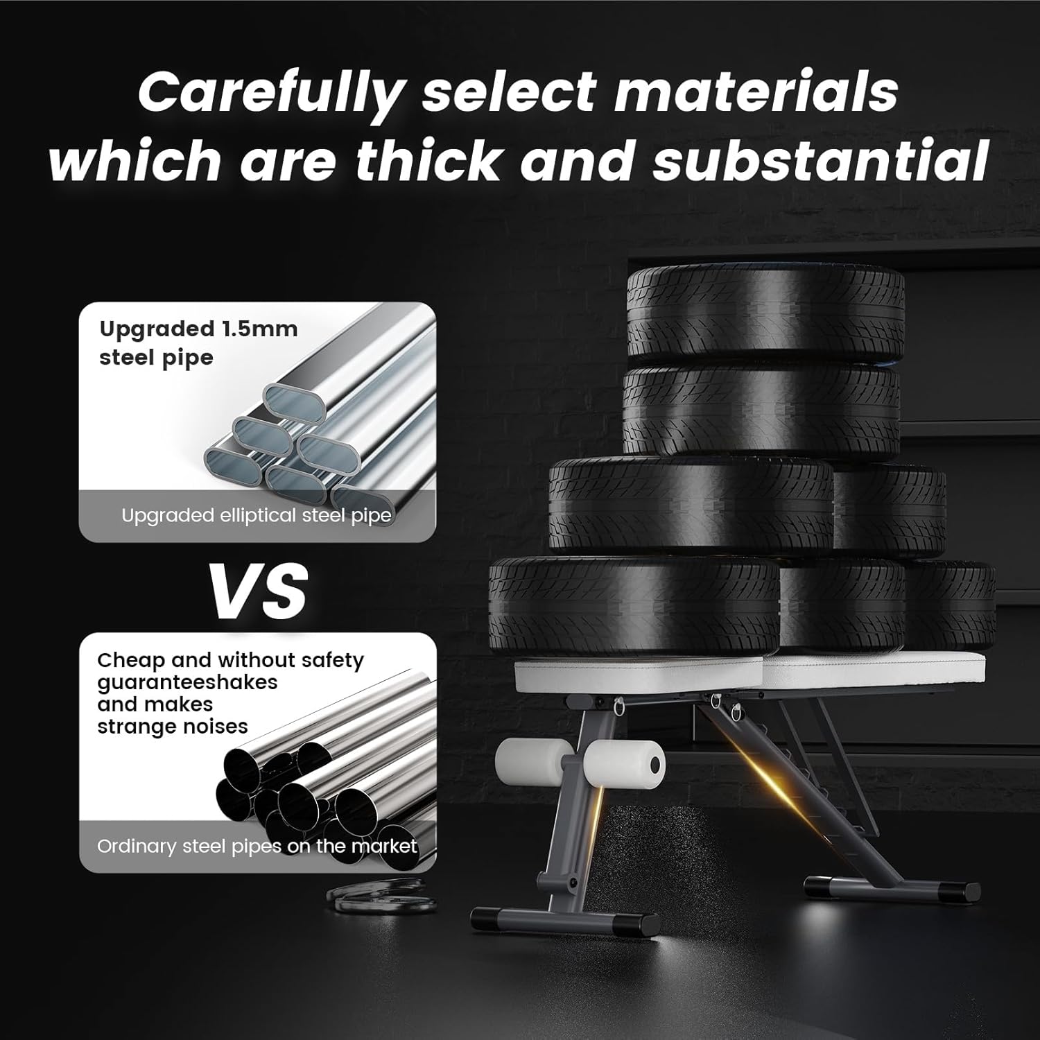 ホームジム用調節可能なウェイトベンチ、1000ポンドの安定したワークアウトベンチ、全身筋力トレーニング、ダンベルエクササイズ、3秒の
