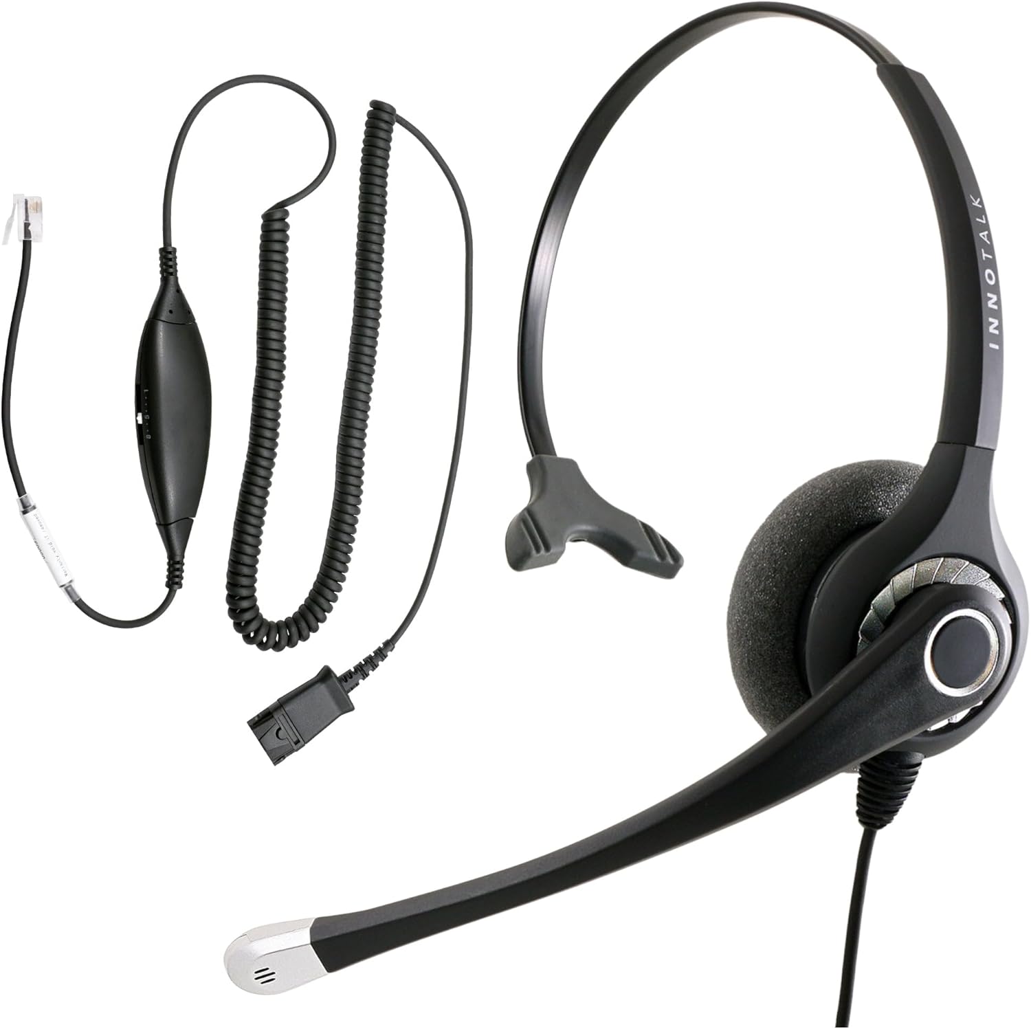 INNOTALK RJ9 Phone Headset – Compatible with Cisco Avaya ATT and Most Desk Phones – Virtual Compatibility Quick Disconnect Headset Cord Fit to Any RJ9 Headset Jack