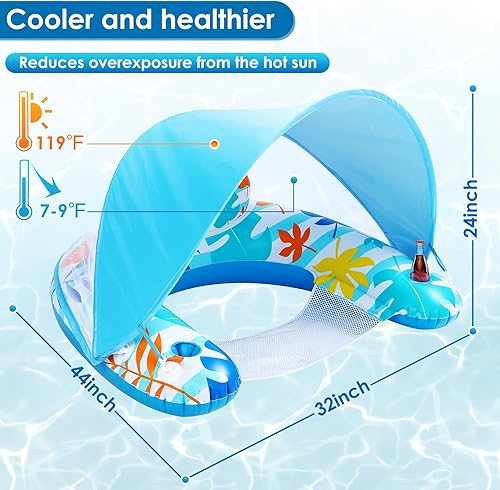 Miniatura 3 de LAYCOL Flotadores de piscina premium para adultos con dosel, elegante tumbona de piscina, flotadores de piscina resistentes para adultos, flotadores