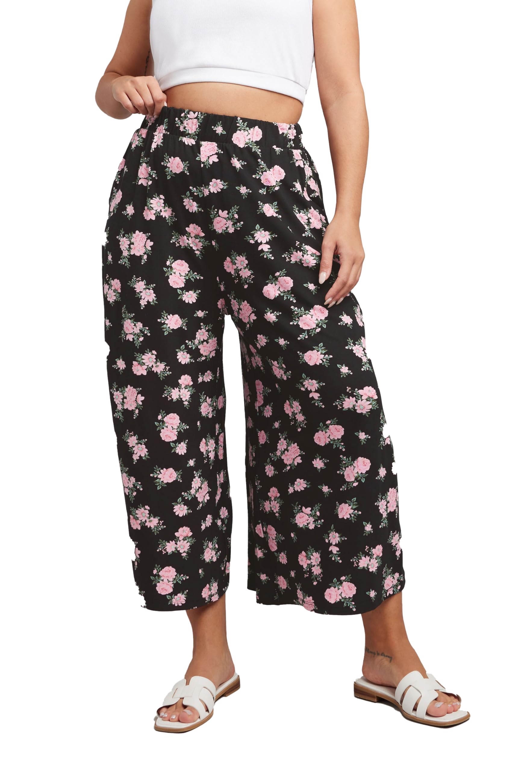 Yours Women's Black Floral Midaxi Culottes In | Size: 26-28