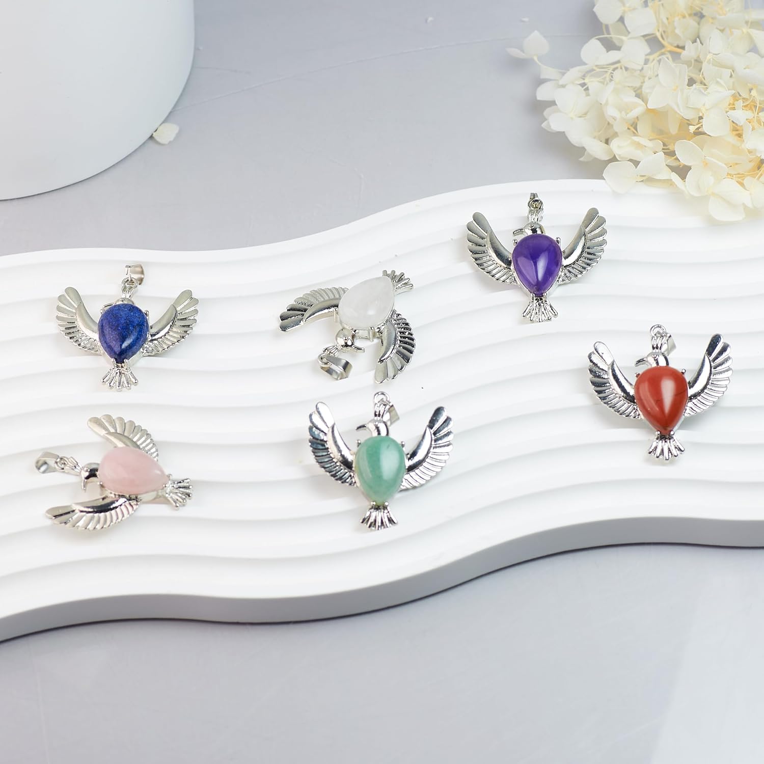 Natural Stone Dove-Shaped Pendant Set - 6 Colors Gemstone Charms for DIY Jewelry Making Necklaces, Bracelets, Earrings - Image 4